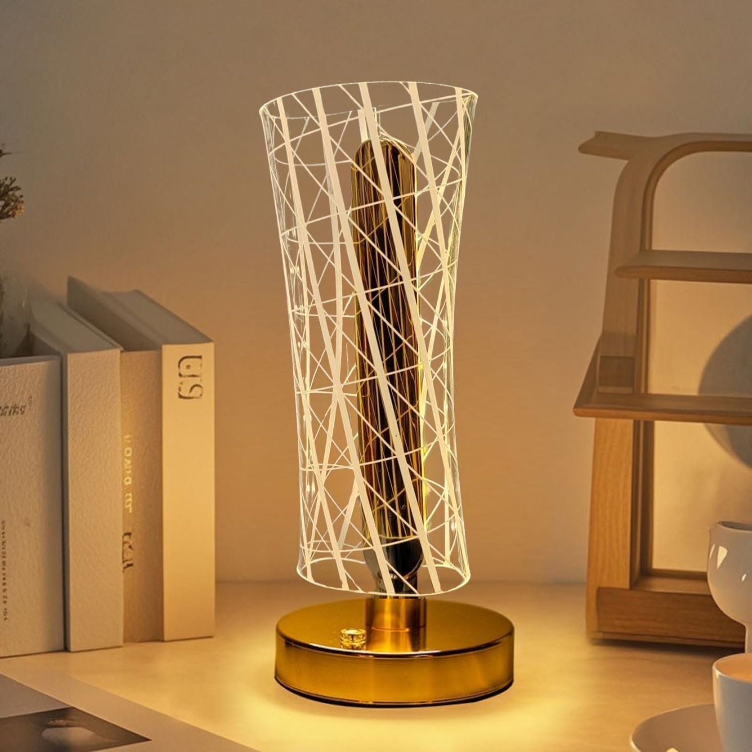 Crystal Table Lamp,Mettalic Gold,Touch Control,3 in 1 LED Light